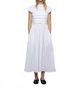 NEW ESTHE women's poplin ruched dress in white